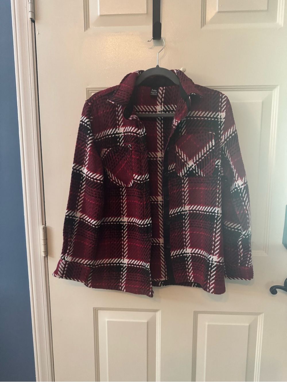 Women's Burgundy Plaid Blazer Jacket
